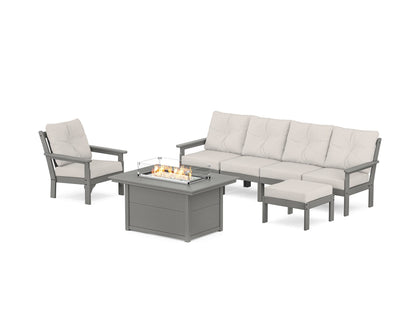 POLYWOOD® Vineyard Sectional Lounge and Fire Pit Set in Slate Grey / Cast Ash