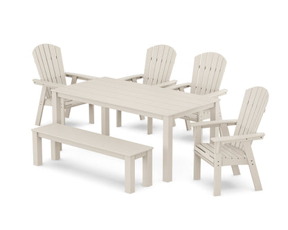 POLYWOOD® Nautical Curveback Adirondack 6-Piece Parsons Dining Set with Bench in Sand