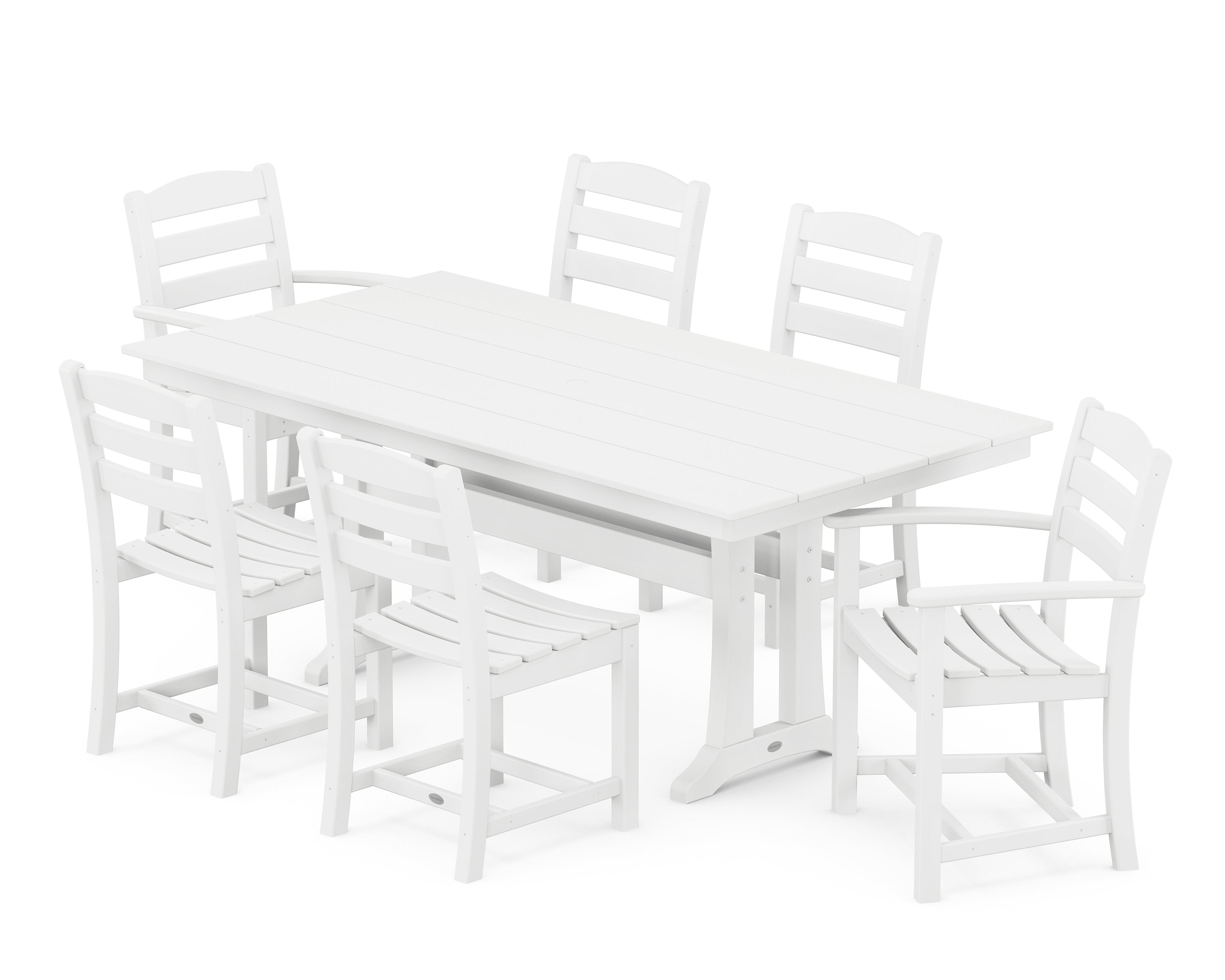 POLYWOOD® La Casa Café 7-Piece Farmhouse Dining Set with Trestle Legs in White