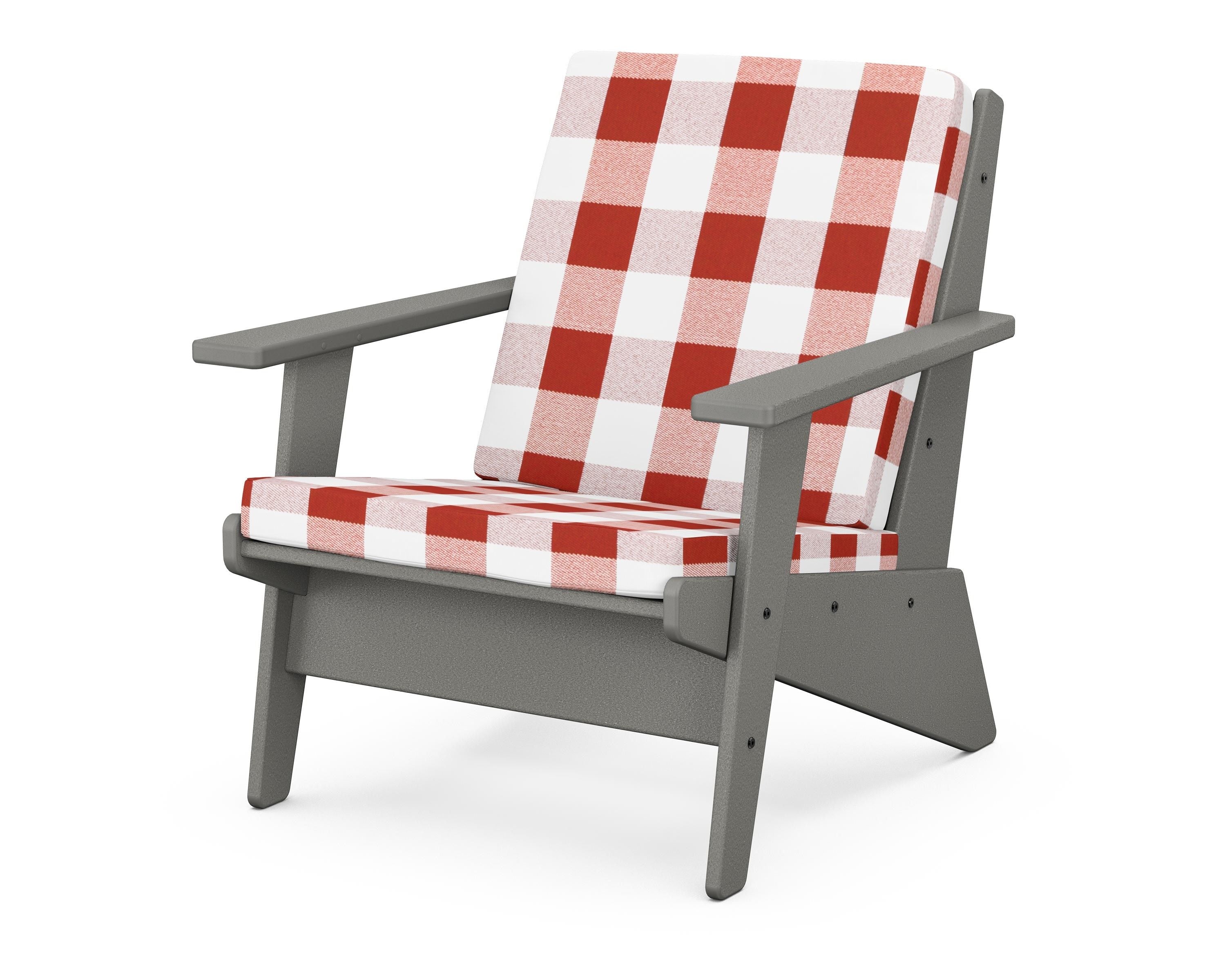 POLYWOOD® Riviera Modern Lounge Chair in Slate Grey / Buffalo Plaid Crimson
