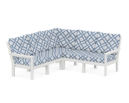 POLYWOOD® Vineyard 5-Piece Sectional in White / Trellis Sky Blue