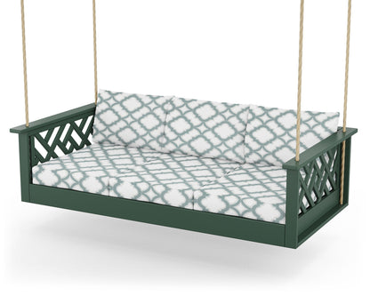 POLYWOOD® Chippendale Daybed Swing in Green / Trellis Glacier Spa