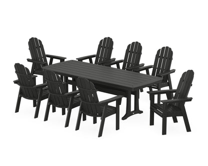 POLYWOOD® Vineyard Curveback Adirondack 9-Piece Dining Set with Trestle Legs in Black