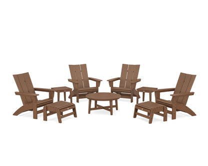 POLYWOOD® Modern Grand Adirondack 9-Piece Conversation Set in Teak