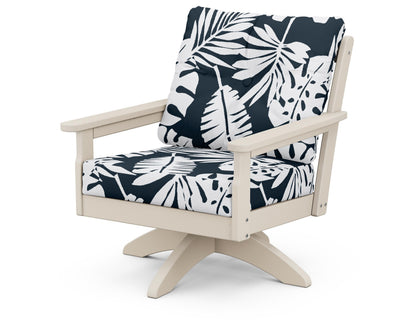 POLYWOOD® Vineyard Deep Seating Swivel Chair in Sand / Leaf Marine Indigo