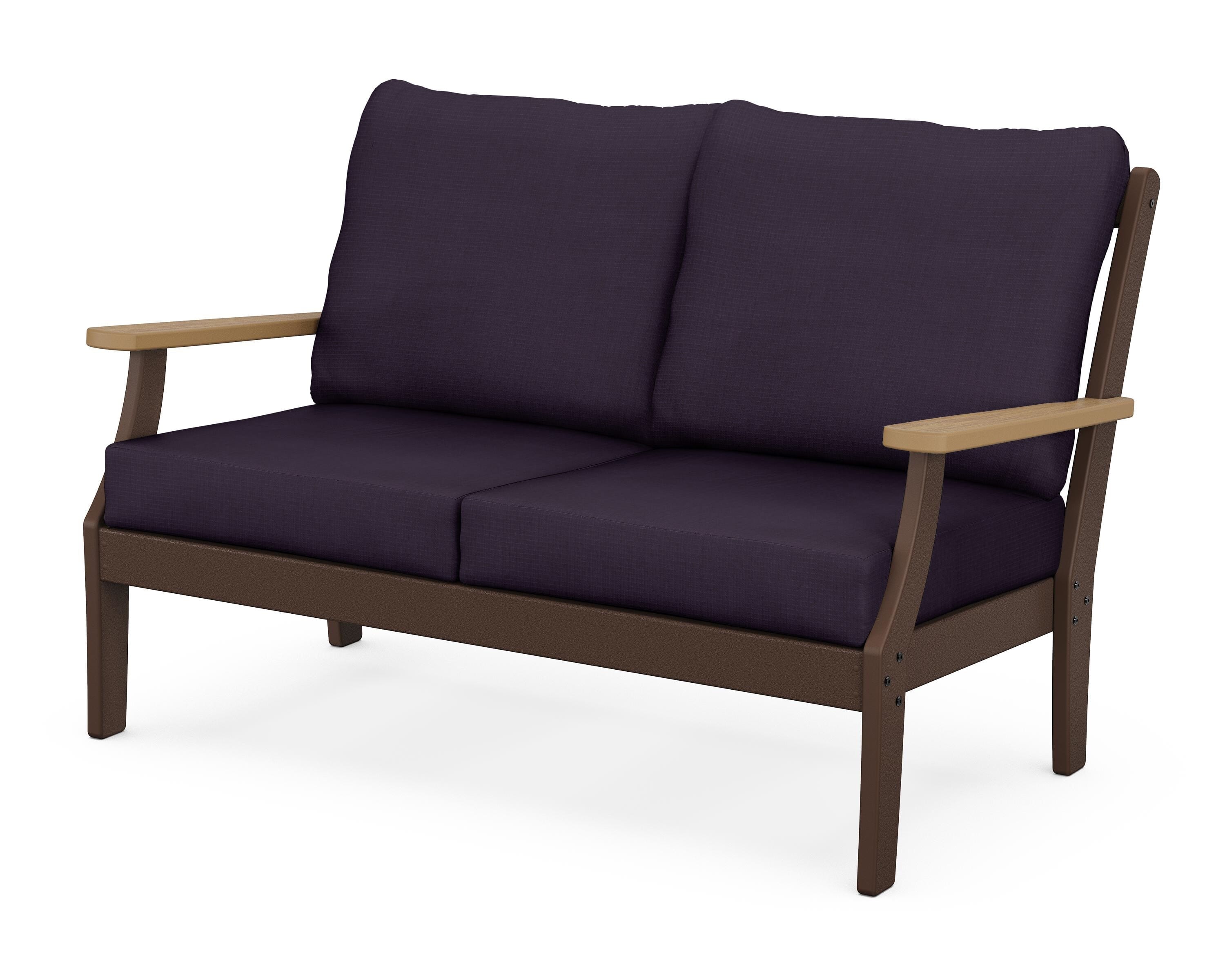 POLYWOOD® Braxton Deep Seating Loveseat in Mahogany / Natural / Navy Linen