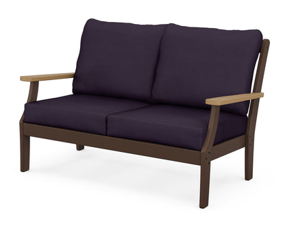 POLYWOOD® Braxton Deep Seating Loveseat in Mahogany / Natural / Navy Linen