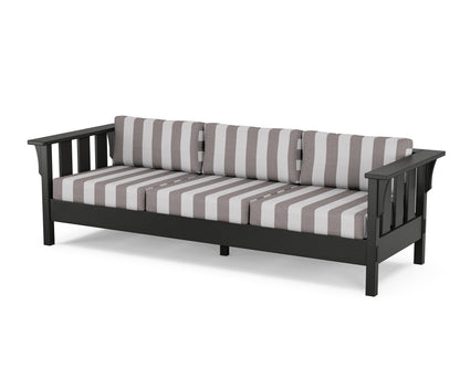 Martha Stewart by POLYWOOD® Acadia Deep Seating Sofa in Black / Cabana Stripe Grey Mist