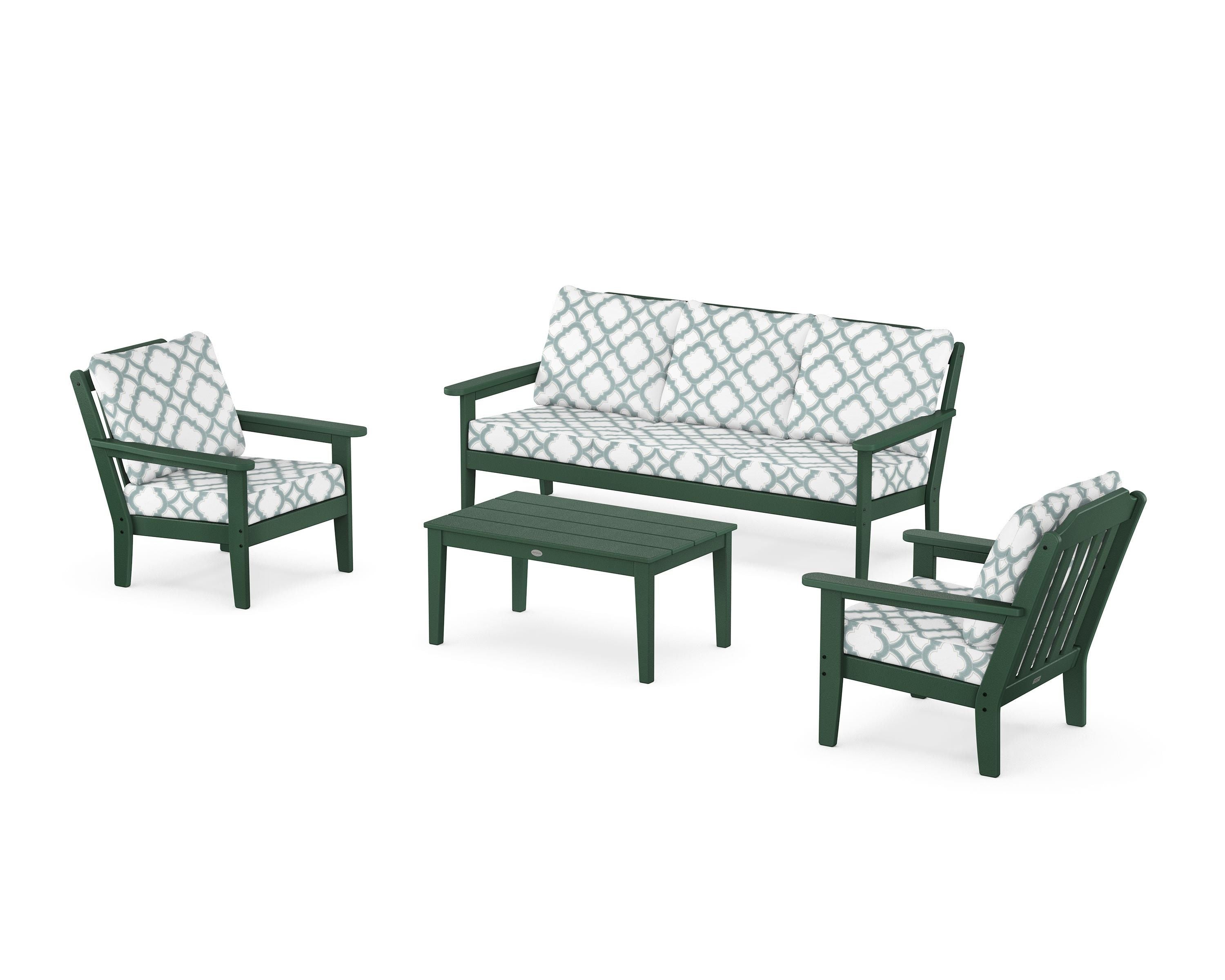 Country Living Cottage 4-Piece Deep Seating Set with Sofa in Green / Trellis Glacier Spa