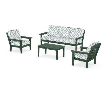 Country Living Cottage 4-Piece Deep Seating Set with Sofa in Green / Trellis Glacier Spa