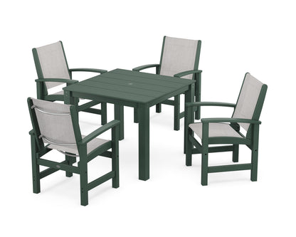 POLYWOOD® Coastal 5-Piece Parsons Dining Set in Green / Parchment Sling