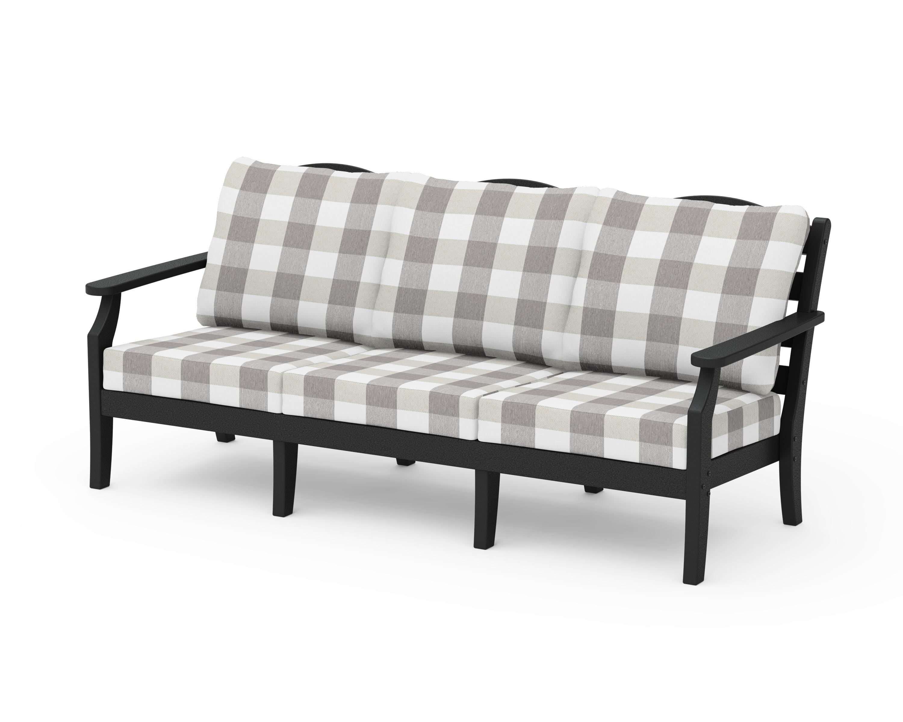 Draper James™ by  POLYWOOD® Savannah Deep Seating Sofa in Black / Buffalo Plaid Grey Mist