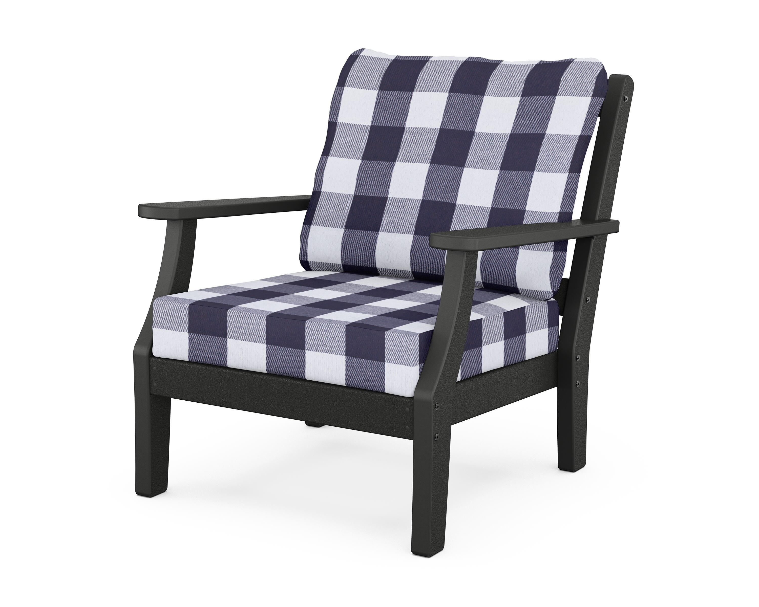 Martha Stewart by POLYWOOD® Chinoiserie Deep Seating Chair in Black / Buffalo Plaid Navy