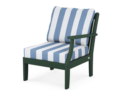 POLYWOOD® Braxton Modular Right Arm Chair in Green / Cabana Stripe Sky Blue