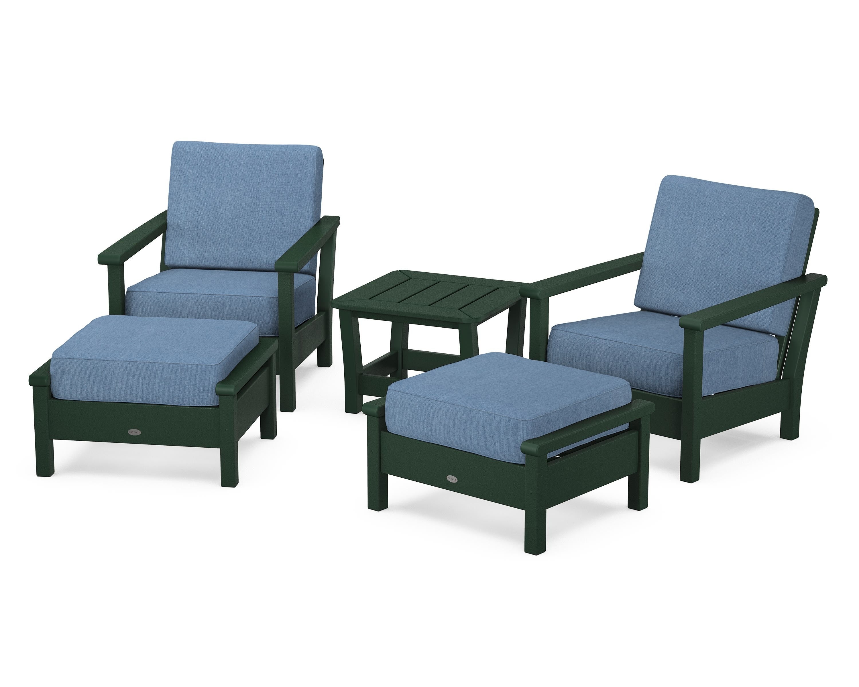 POLYWOOD® Harbour 5-Piece Deep Seating Chair Set in Green / Sky Blue