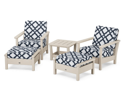 POLYWOOD® Harbour 5-Piece Deep Seating Chair Set in Sand / Trellis Marine Indigo