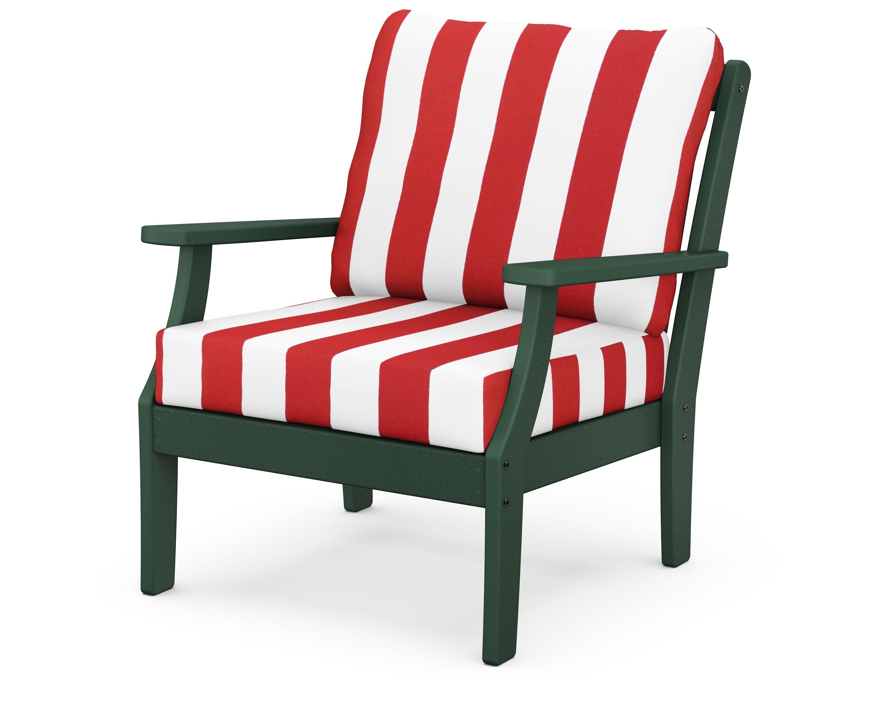 POLYWOOD® Braxton Deep Seating Chair in Green / Cabana Stripe Crimson