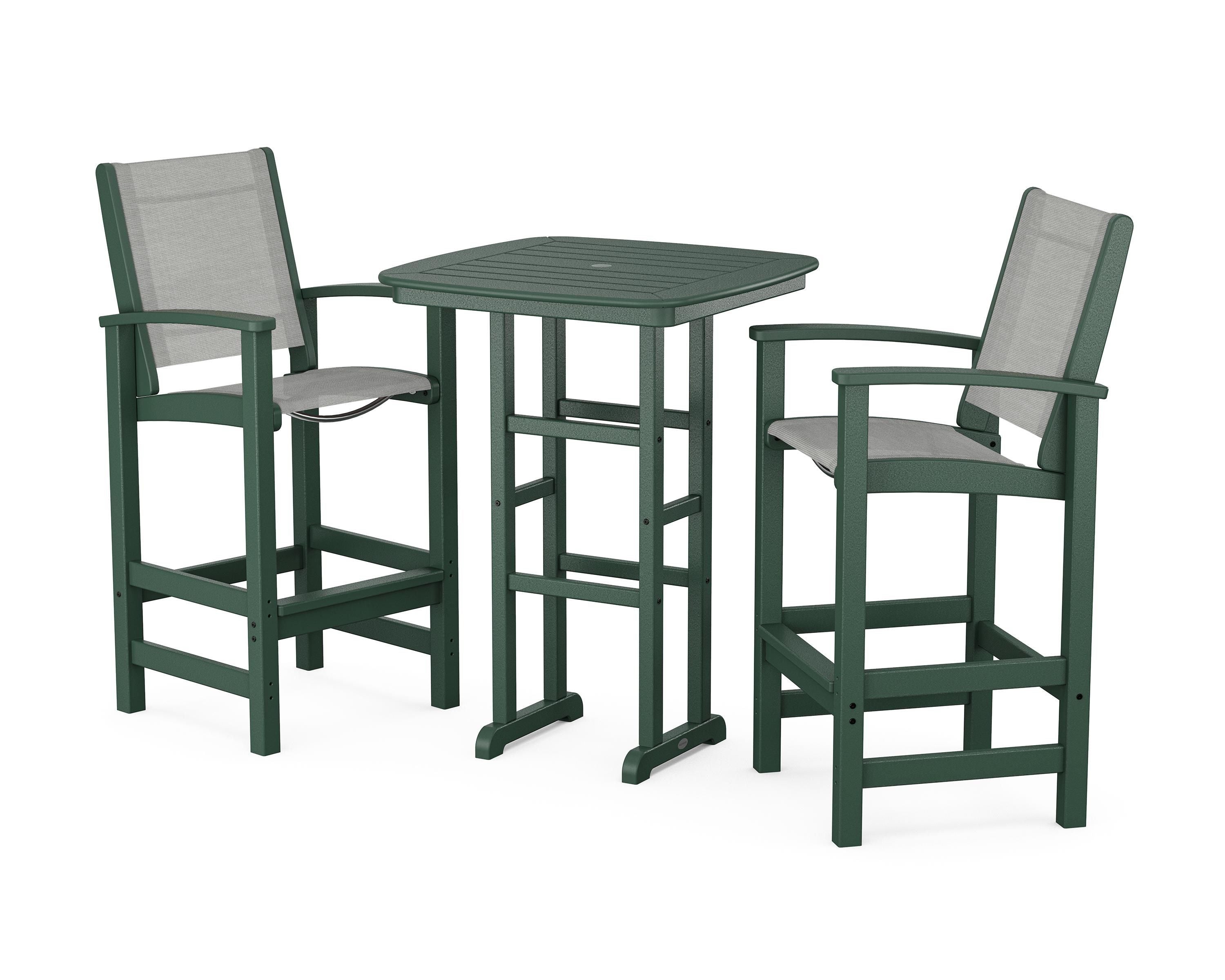 POLYWOOD® Coastal 3-Piece Bar Set in Green / Metallic Sling