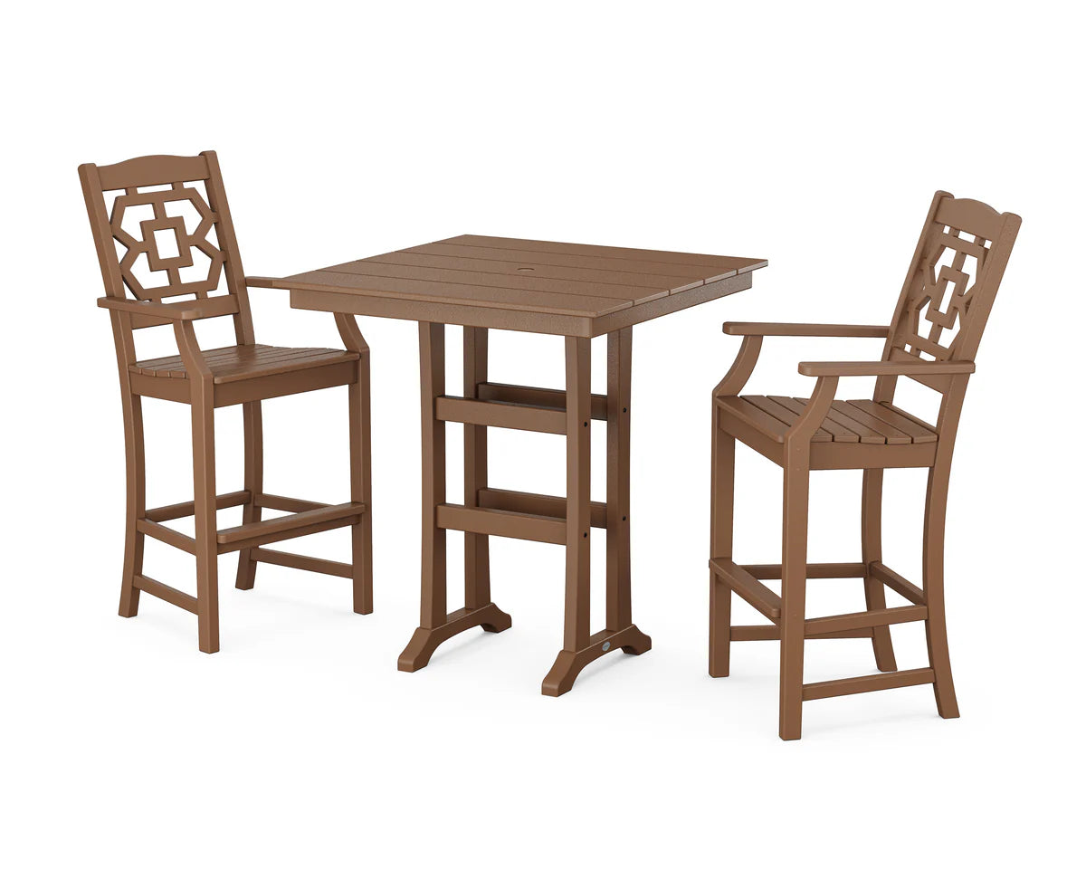 Chinoiserie 3-Piece Farmhouse Bar Set with Trestle Legs