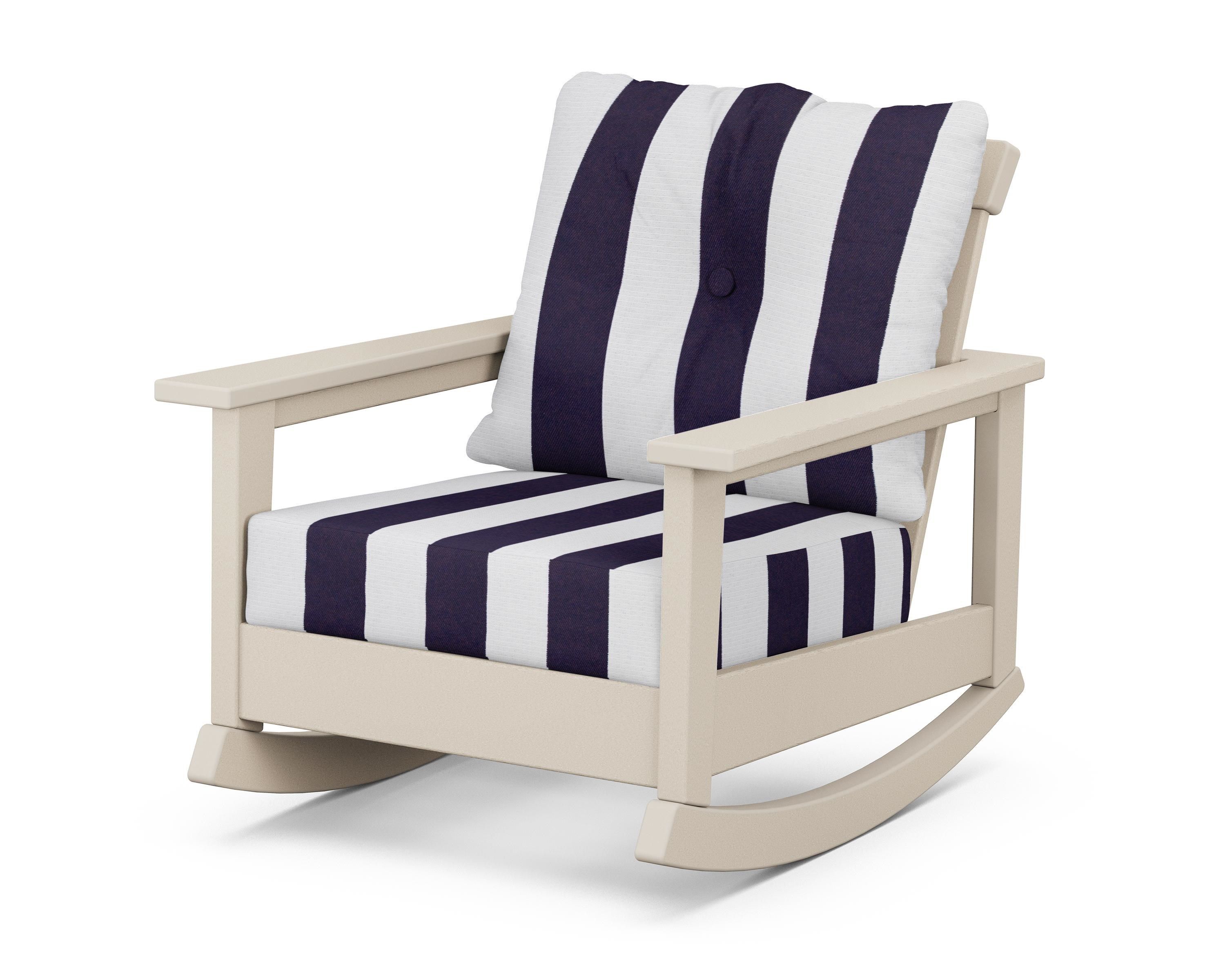 POLYWOOD® Prescott Deep Seating Rocking Chair in Sand / Cabana Stripe Navy