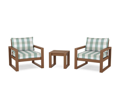 POLYWOOD® EDGE Sectional 3-Piece Deep Seating Set in Teak / Buffalo Plaid Glacier Spa