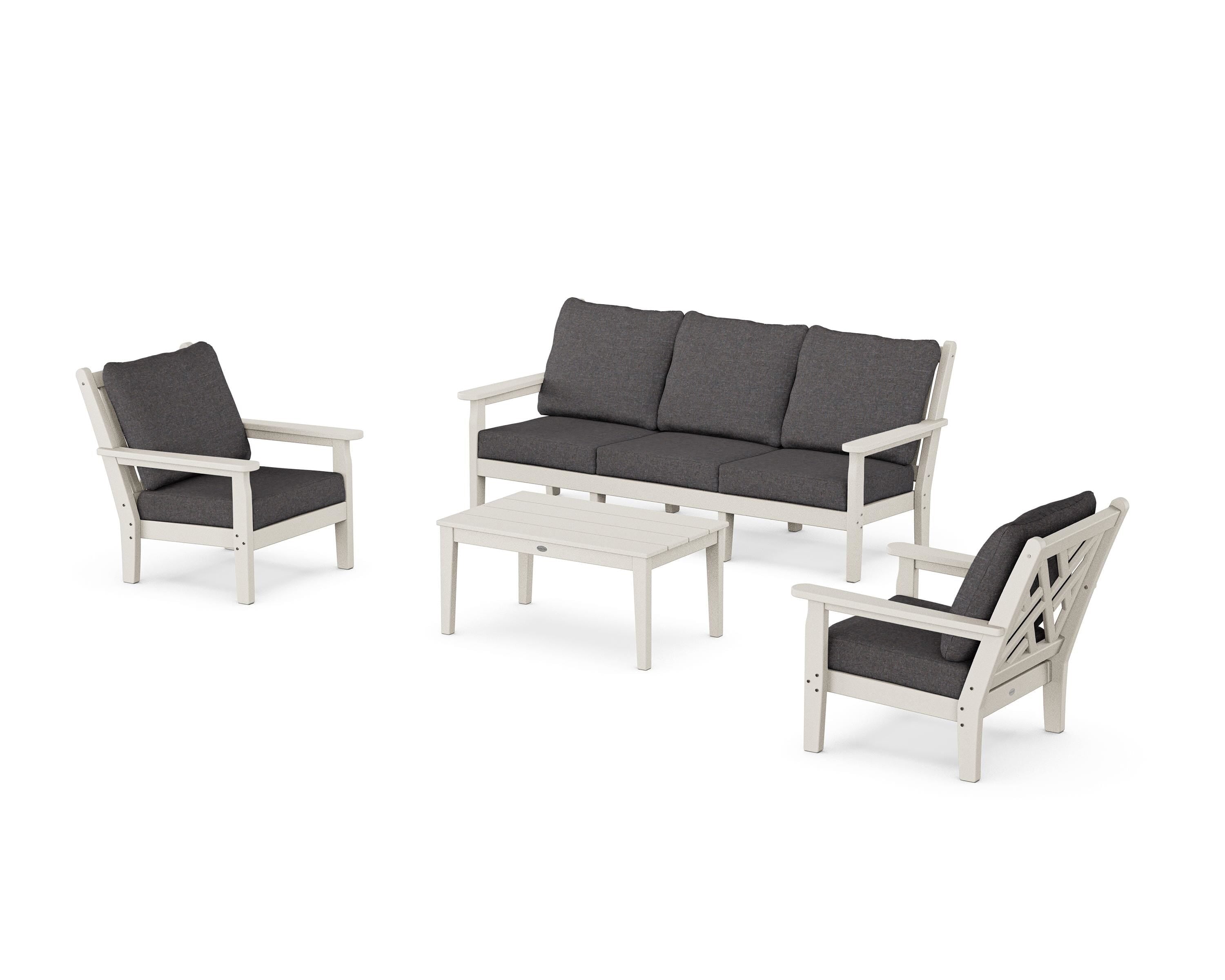 POLYWOOD® Chippendale 4-Piece Deep Seating Set with Sofa in Sand / Ash Charcoal