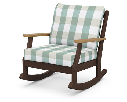 POLYWOOD® Braxton Deep Seating Rocking Chair in Mahogany / Natural / Buffalo Plaid Glacier Spa