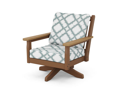 POLYWOOD® Chippendale Deep Seating Swivel Chair in Teak / Natural / Trellis Glacier Spa