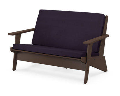 POLYWOOD® Riviera Modern Lounge Loveseat in Mahogany / Navy Linen