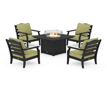 Draper James™ by  POLYWOOD® Savannah 5-Piece Deep Seating Set with Fire Pit Table in Black / Chartreuse Boucle