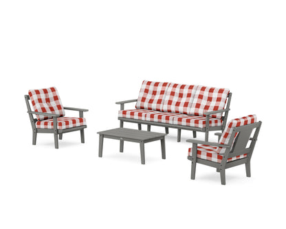 POLYWOOD® Prairie 4-Piece Deep Seating Set with Sofa in Slate Grey / Buffalo Plaid Crimson