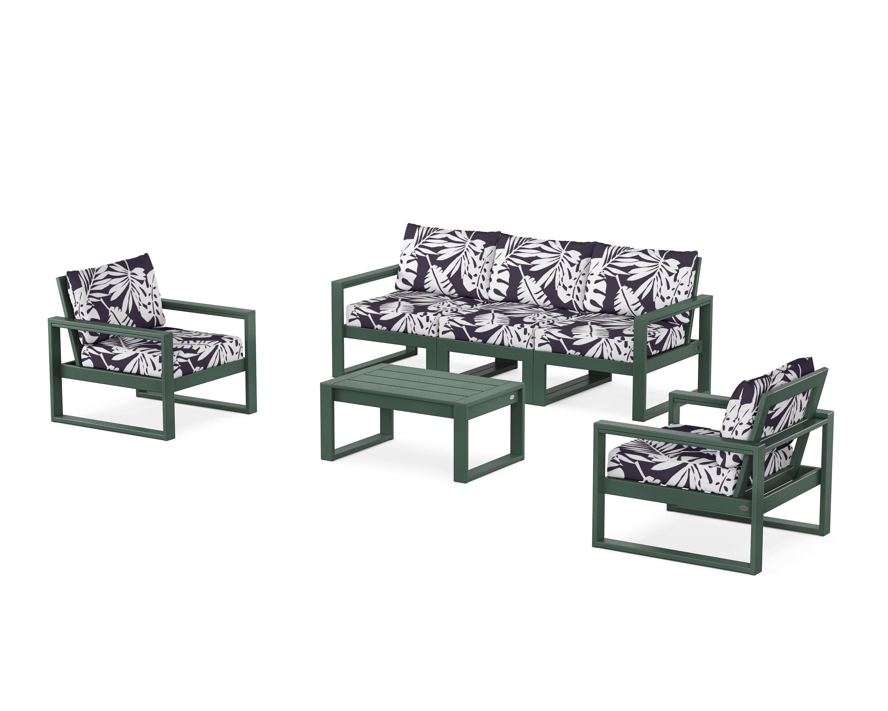 POLYWOOD® EDGE Sectional 4-Piece Deep Seating Set with Sofa in Green / Leaf Navy