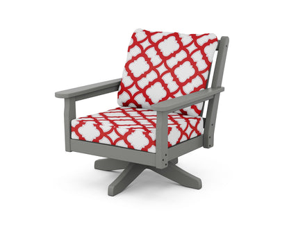 POLYWOOD® Chippendale Deep Seating Swivel Chair in Slate Grey / Trellis Crimson