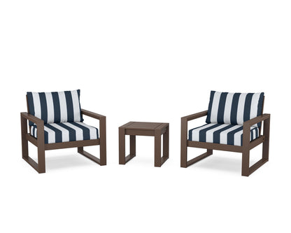 POLYWOOD® EDGE Sectional 3-Piece Deep Seating Set in Mahogany / Cabana Stripe Marine Indigo