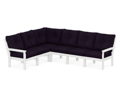 POLYWOOD® Vineyard 6-Piece Sectional in White / Navy Linen