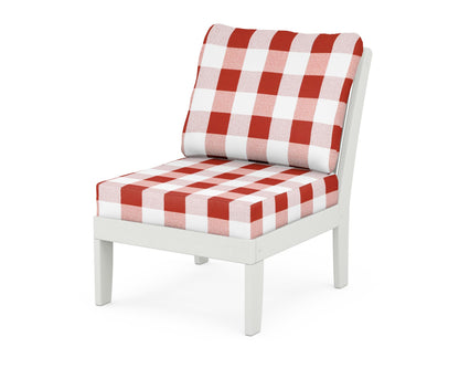 POLYWOOD® Braxton Modular Armless Chair in Vintage White / Buffalo Plaid Crimson