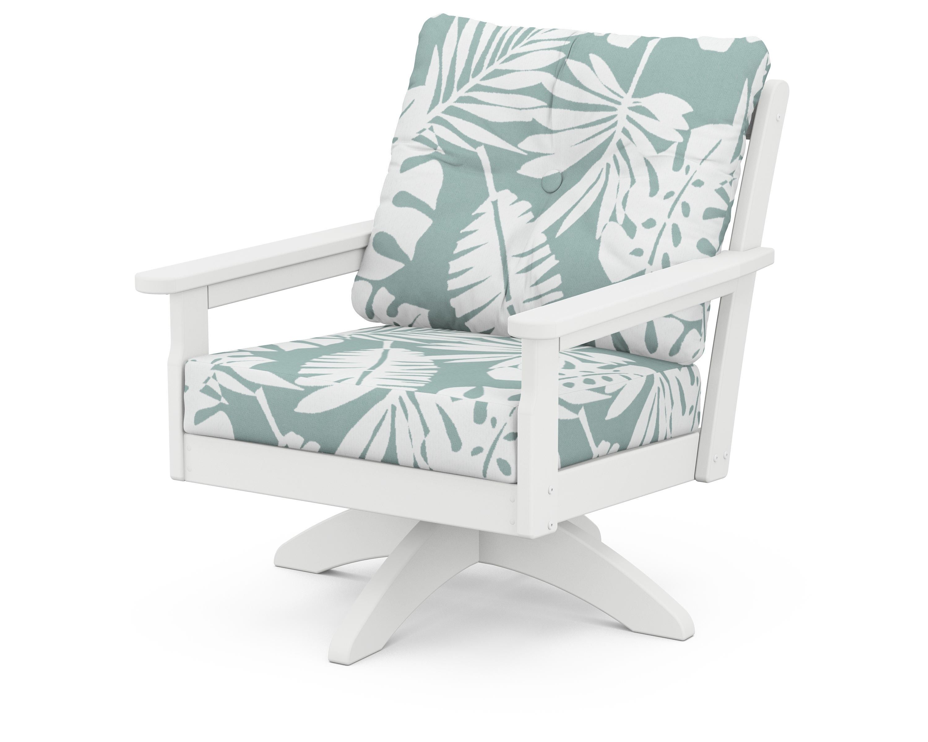 POLYWOOD® Vineyard Deep Seating Swivel Chair in White / Leaf Glacier Spa