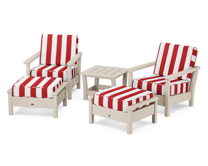 POLYWOOD® Harbour 5-Piece Deep Seating Chair Set in Sand / Cabana Stripe Crimson