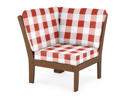 POLYWOOD® Braxton Modular Corner Chair in Teak / Buffalo Plaid Crimson