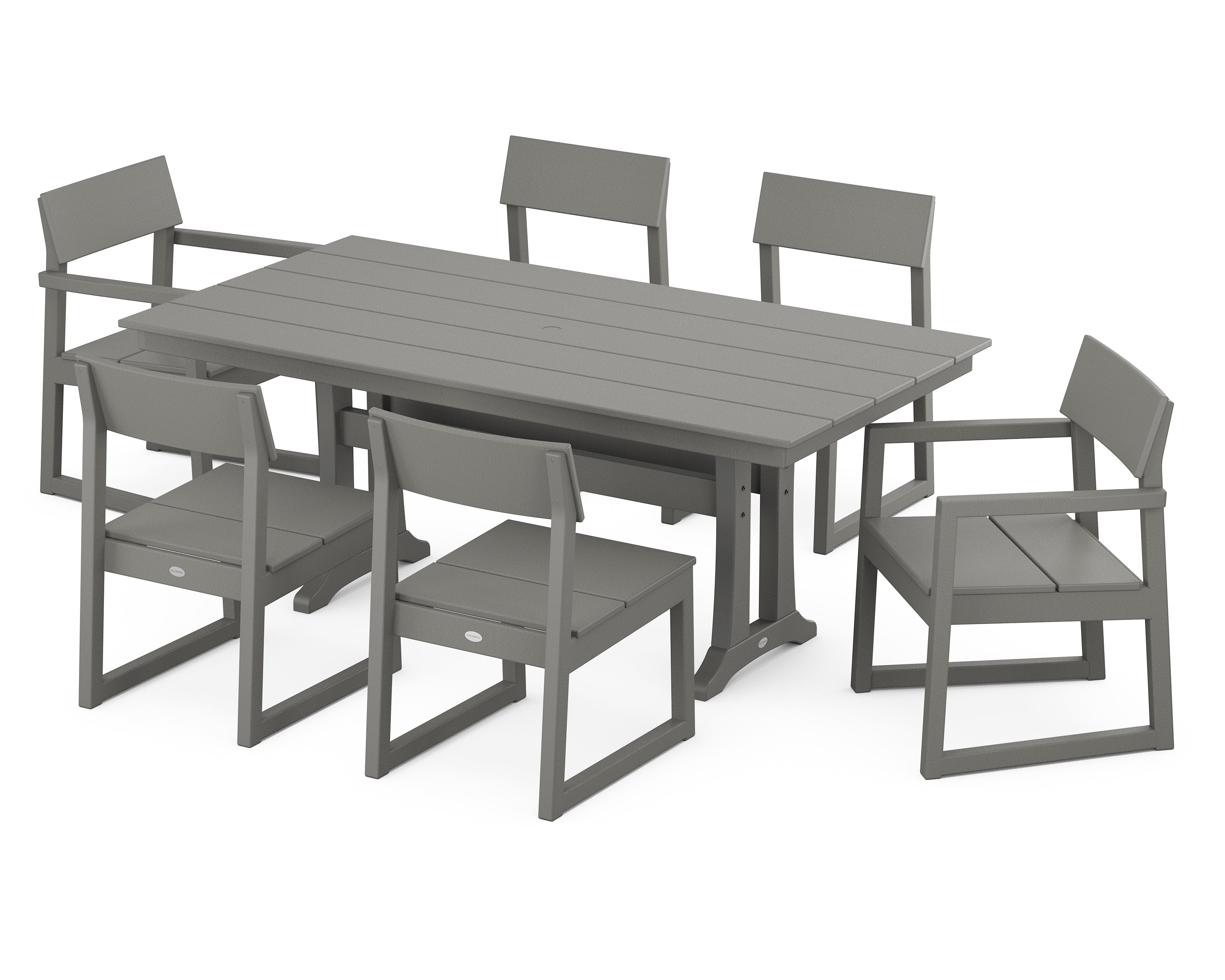 POLYWOOD® EDGE 7-Piece Farmhouse Trestle Dining Set in Slate Grey
