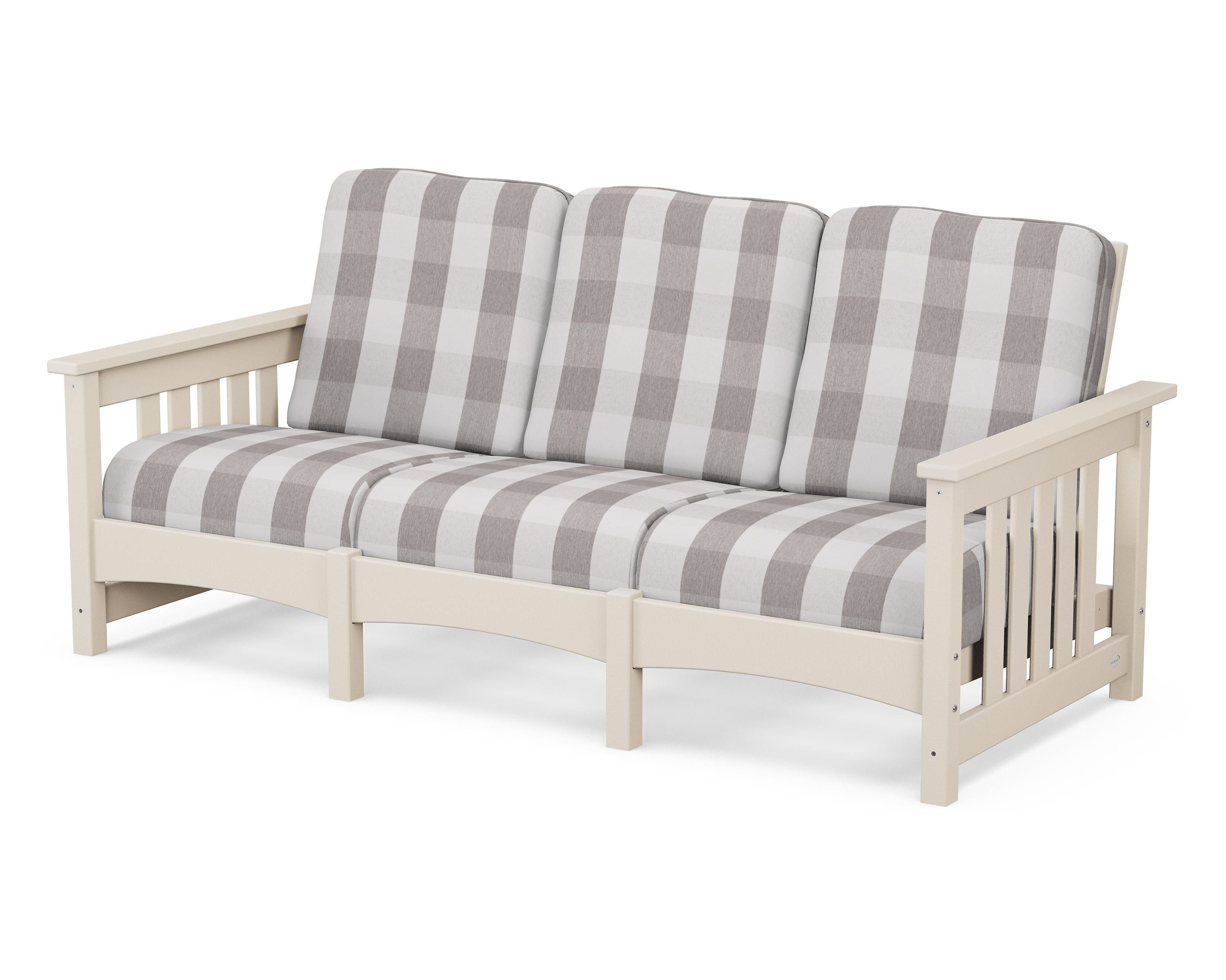 POLYWOOD® Club Mission Sofa in Sand / Buffalo Plaid Grey Mist
