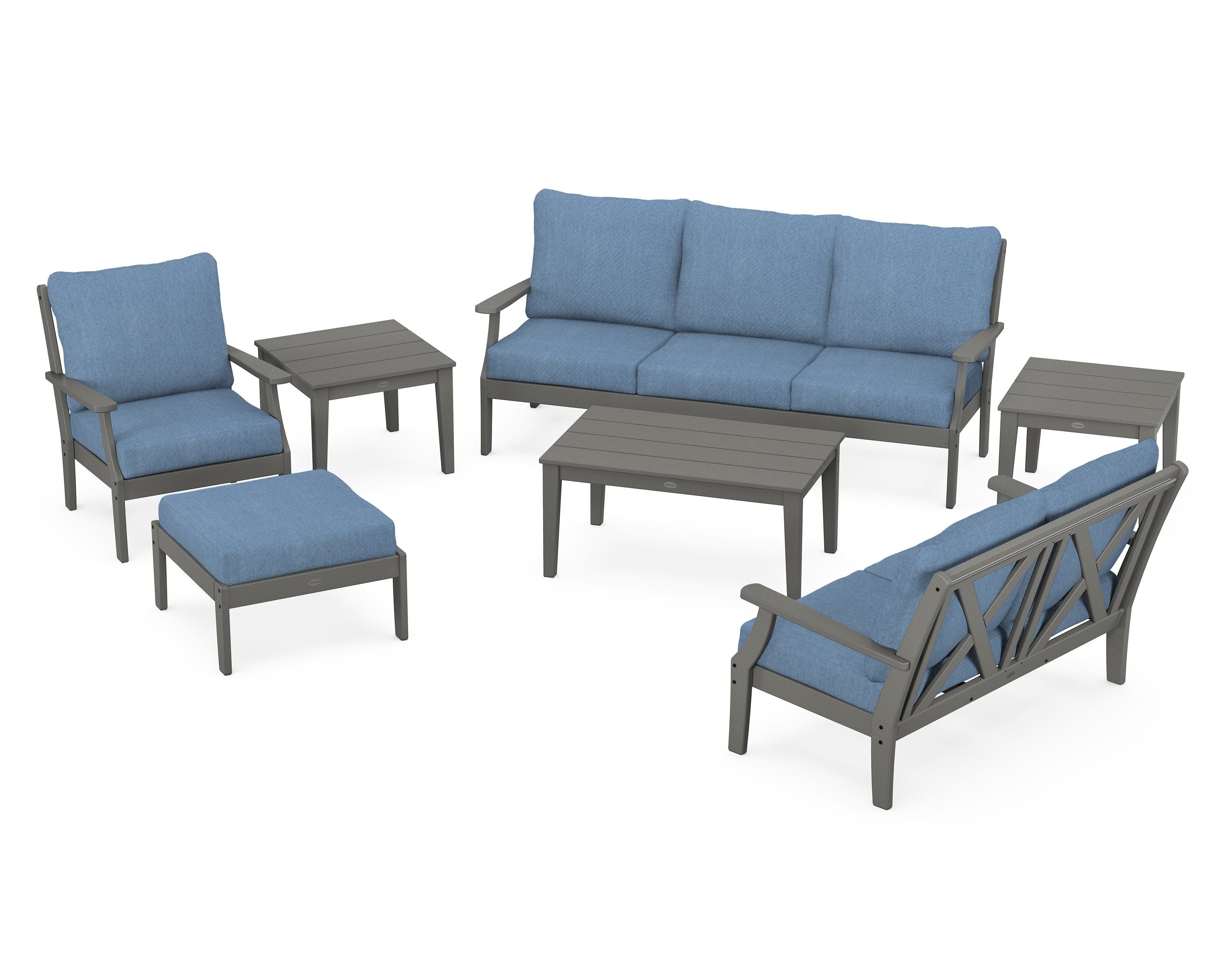 POLYWOOD® Braxton 7-Piece Deep Seating Set in Slate Grey / Sky Blue