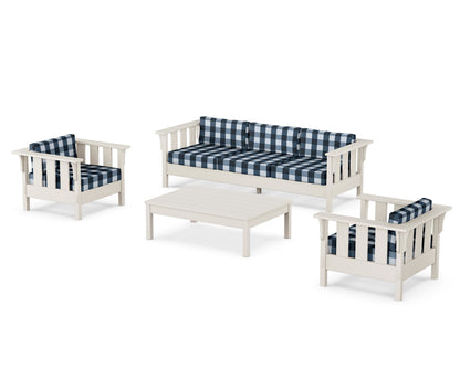 Martha Stewart by POLYWOOD® Acadia 4-Piece Deep Seating Set with Sofa in Sand / Buffalo Plaid Marine Indigo