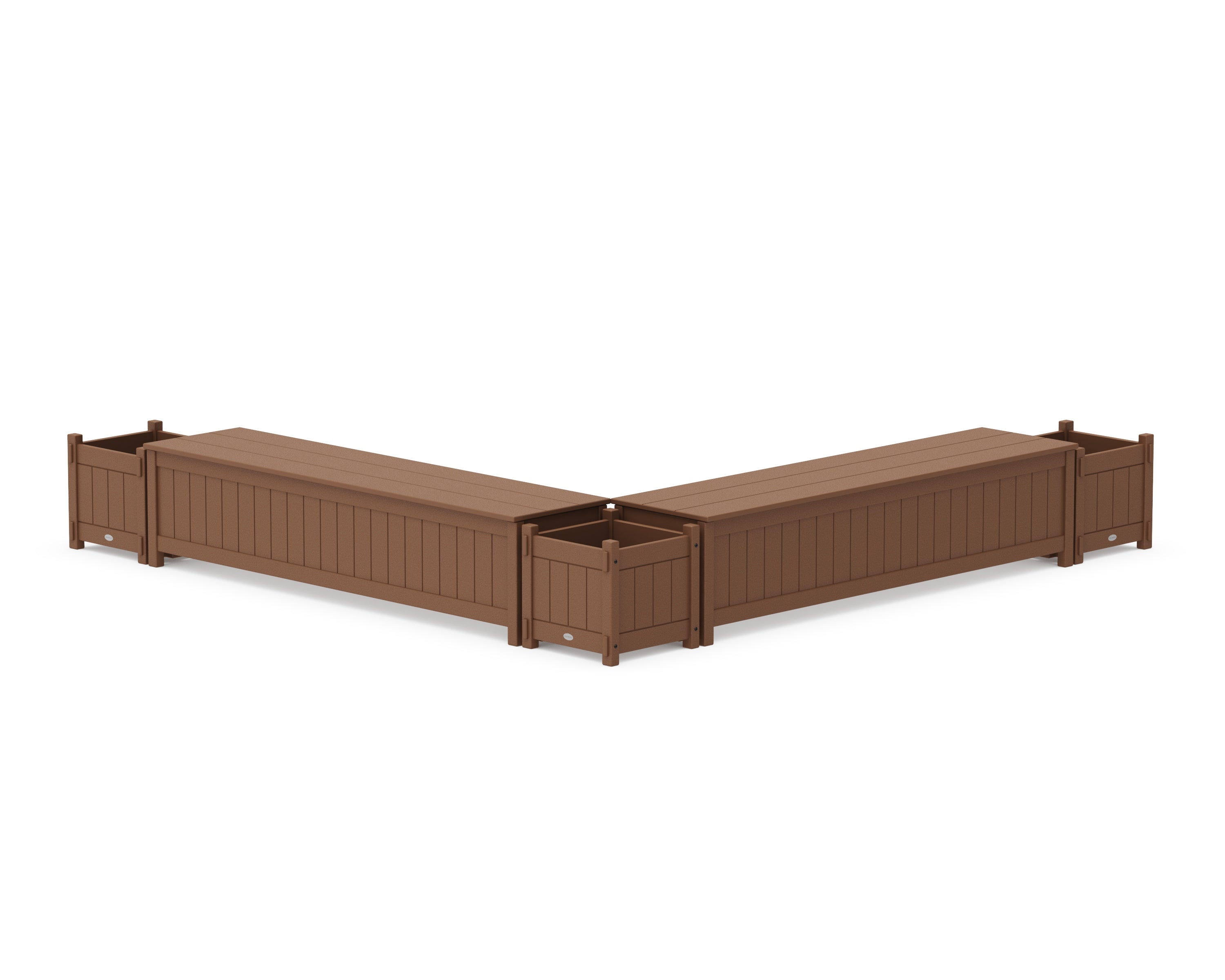 POLYWOOD® 72" Vineyard L- Shaped Planter Storage Bench Corner Set in Teak