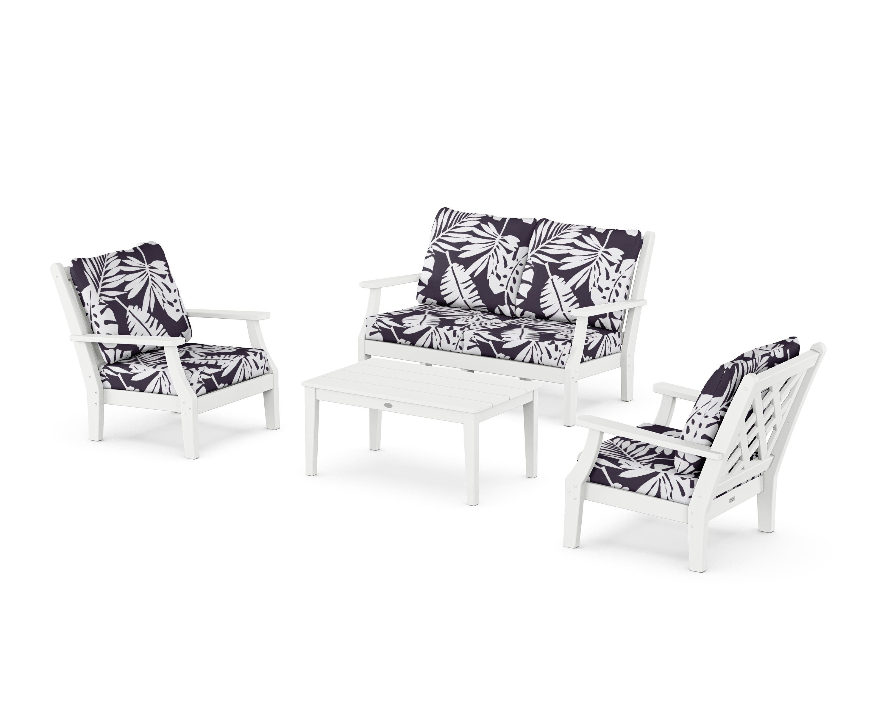 Country Living Wovendale 4-Piece Deep Seating Set with Loveseat in White / Leaf Navy