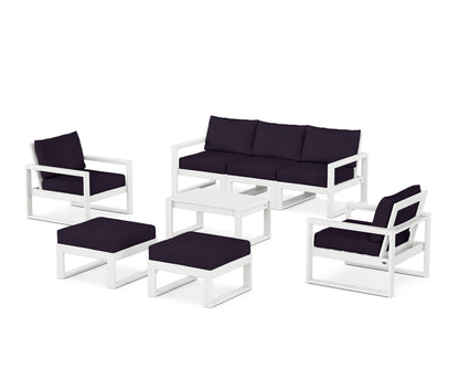 POLYWOOD® EDGE Sectional 8-Piece Lounge Sofa Set in White / Navy Linen