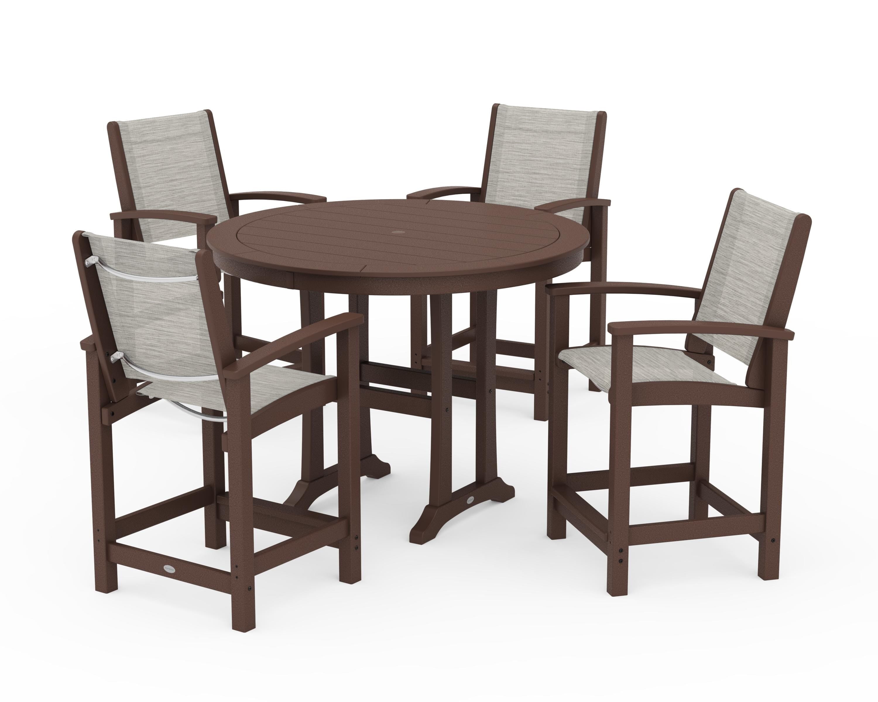 POLYWOOD® Coastal 5-Piece Counter Set in Mahogany / Birch Sling