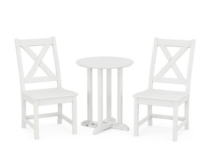 POLYWOOD® Braxton Side Chair 3-Piece Round Bistro Dining Set in White