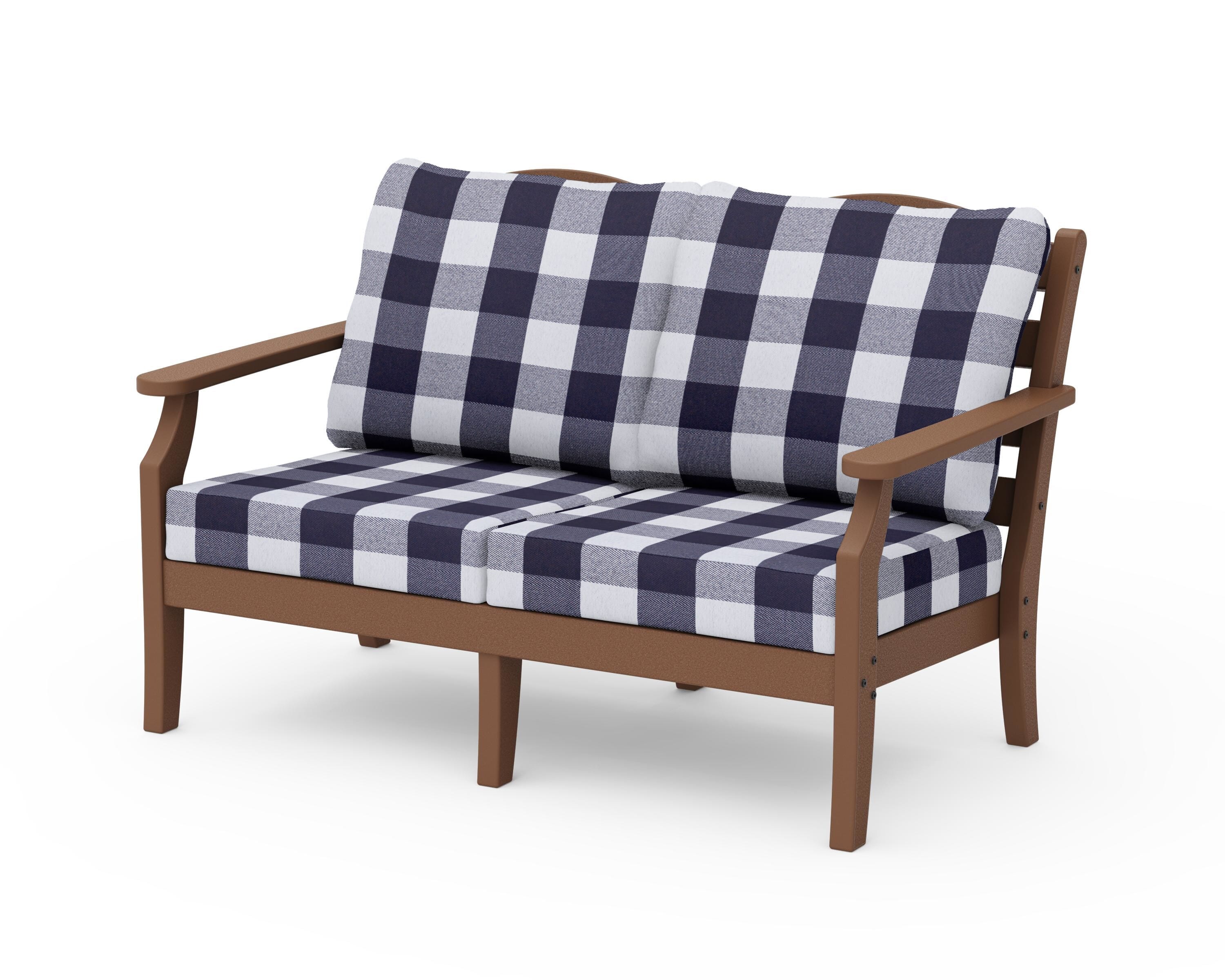 Draper James™ by  POLYWOOD® Savannah Deep Seating Loveseat in Teak / Buffalo Plaid Navy