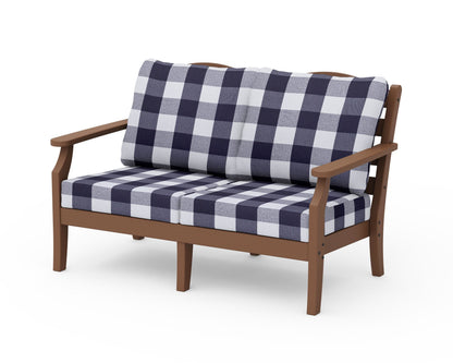 Draper James™ by  POLYWOOD® Savannah Deep Seating Loveseat in Teak / Buffalo Plaid Navy